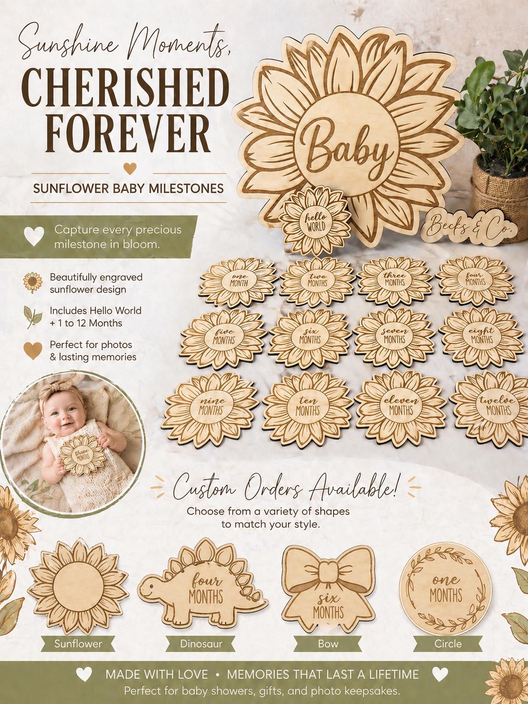 Sunflower Baby Monthly Milestone Announcement Signs