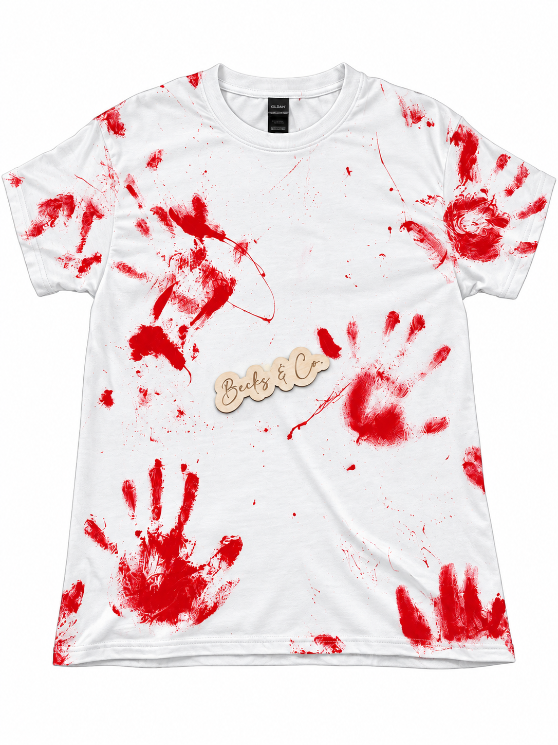 Red Bloody Hand Prints / Spatter Designs T-shirt (Blank)