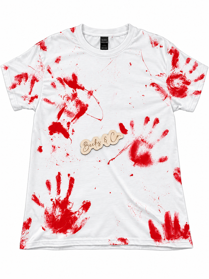 Red Bloody Hand Prints / Spatter Designs T-shirt (Blank)