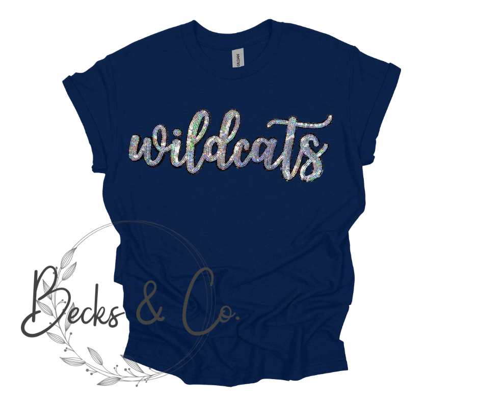 Wildcats Mascot Script - Large Sequin Design