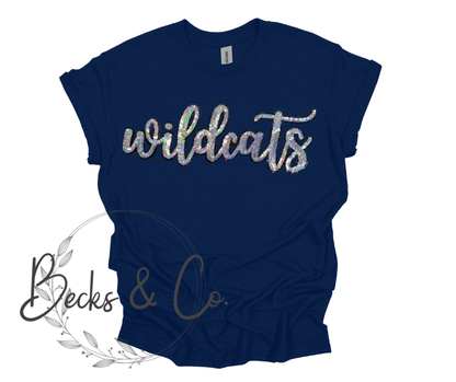 Wildcats Mascot Script - Large Sequin Design