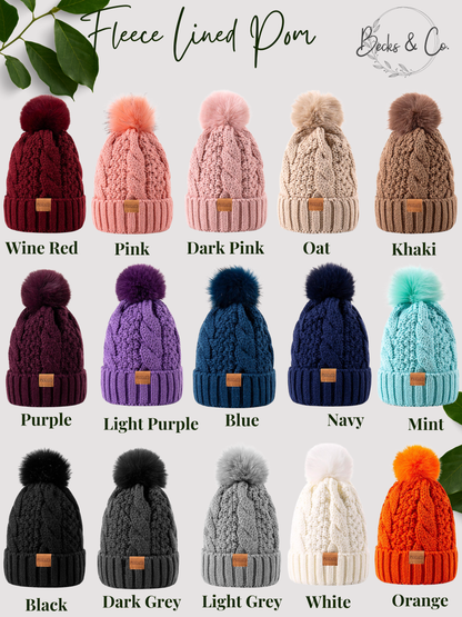 Fleece Lined Beanie with Pom