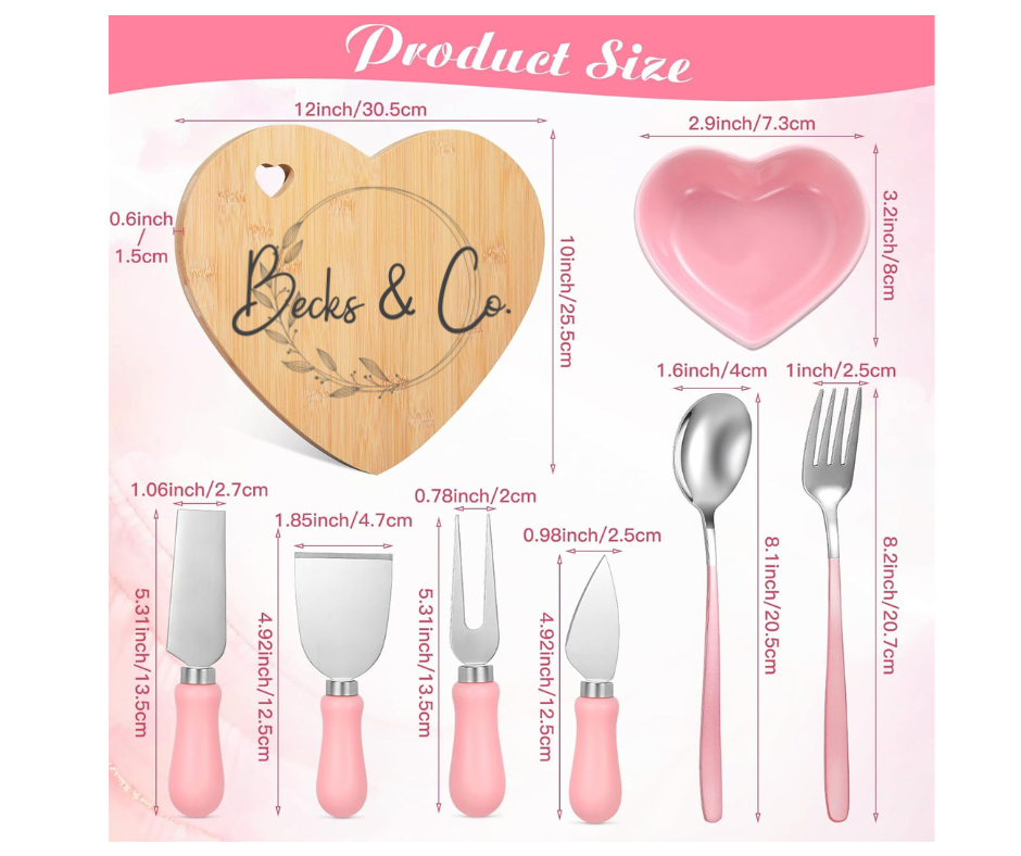 Charcuterie Board - Heart Shaped with Pink Utensils
