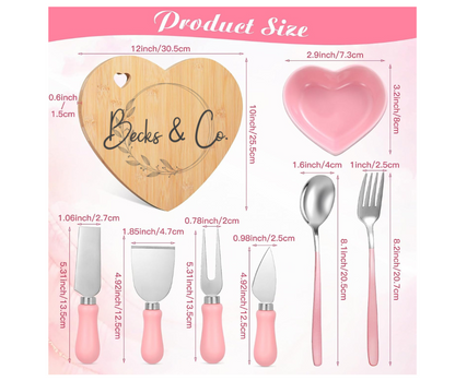 Charcuterie Board - Heart Shaped with Pink Utensils