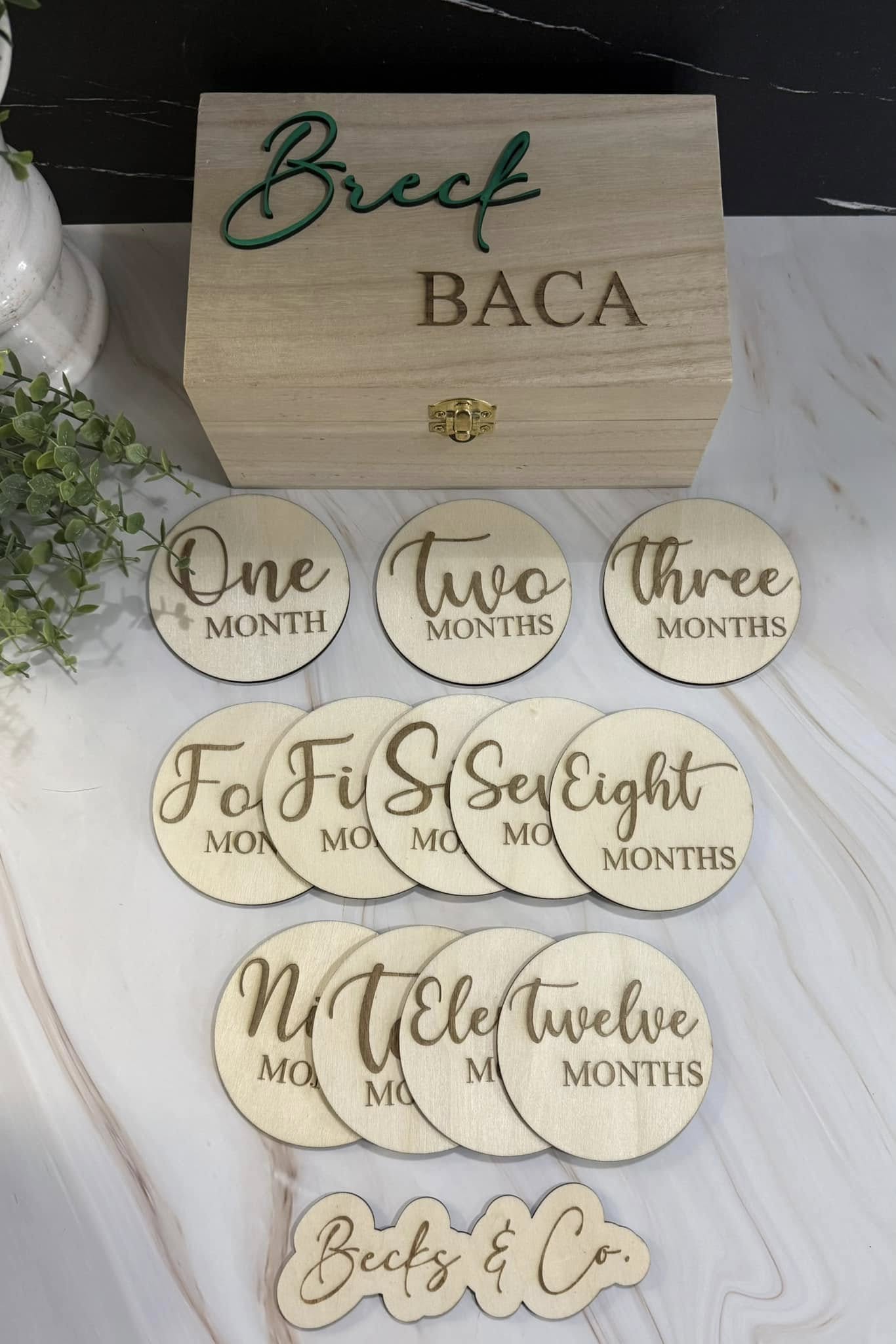 Wooden Keepsake Box with Baby Monthly Milestones & My First Holiday Set