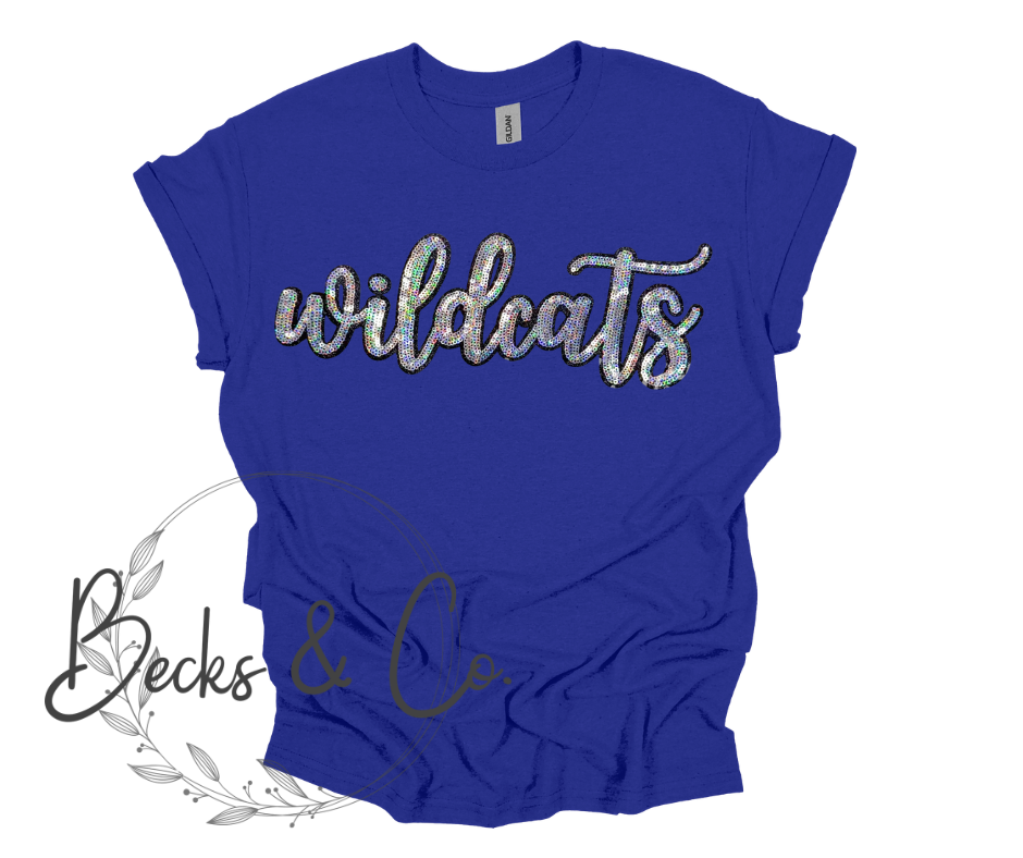 Wildcats Mascot Script - Large Sequin Design