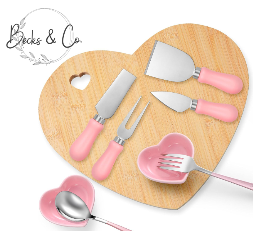 Charcuterie Board - Heart Shaped with Pink Utensils