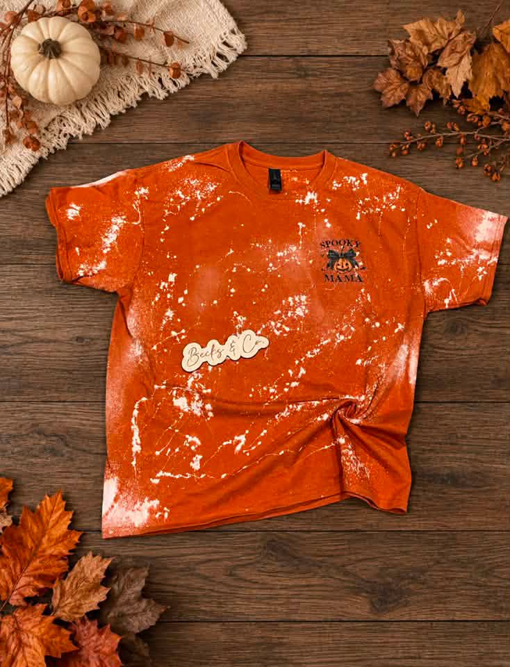 Bleach Splatter Spooky Mama Pocket Design: Size LARGE Unisex Gildan T-shirt