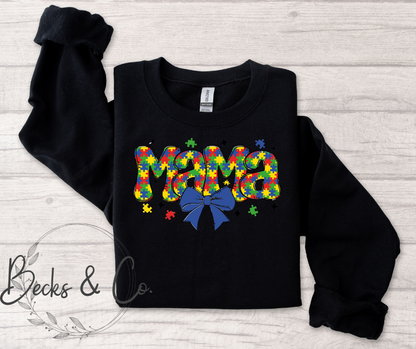 Puzzle Piece Filled Mama with Bow
