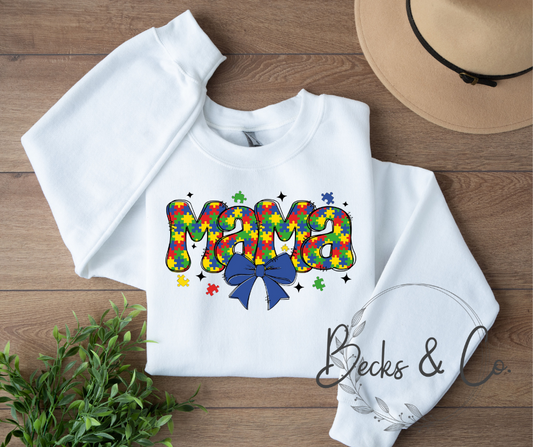 Puzzle Piece Filled Mama with Bow