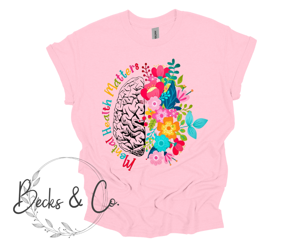 Mental Health Awareness Brain with Flowers