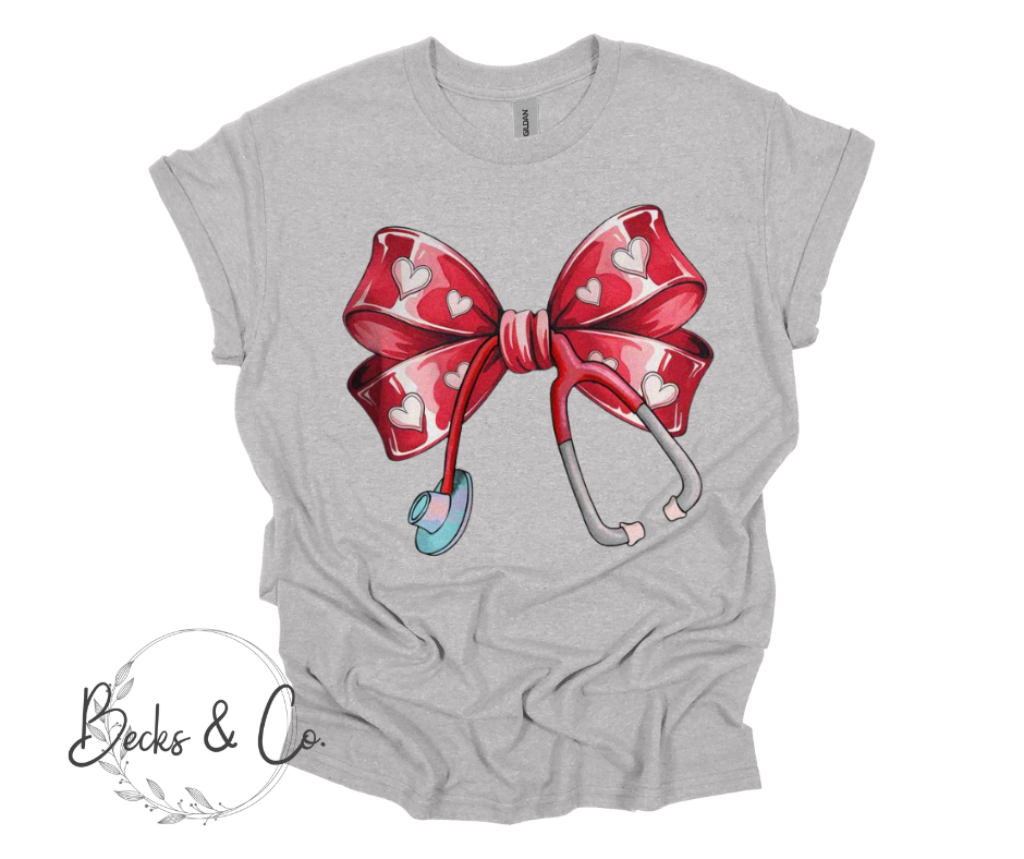 Red Bow with Hearts and Stethoscope