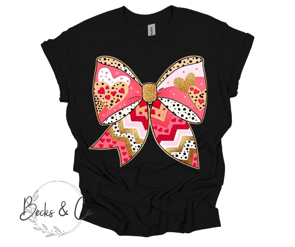 Red Pink and Gold Heart Bow