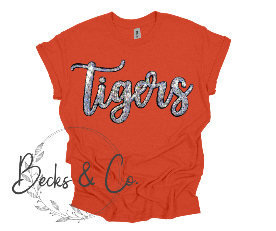 Tigers Mascot Script - Large Sequin Design