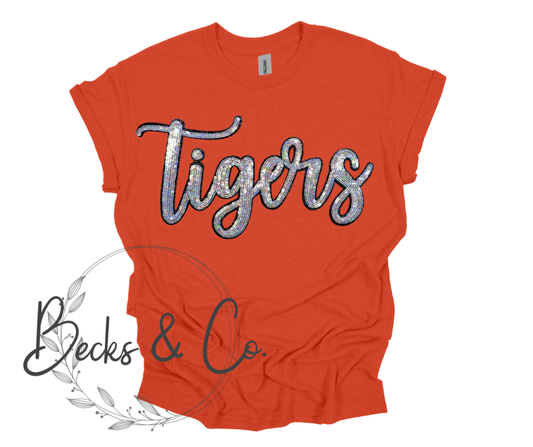 Tigers Mascot Script - Large Sequin Design