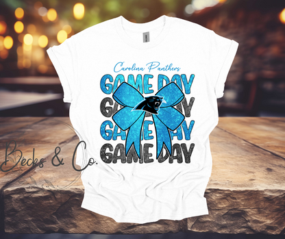 Carolina Panthers Game Day with Bow Glitter T-shirt