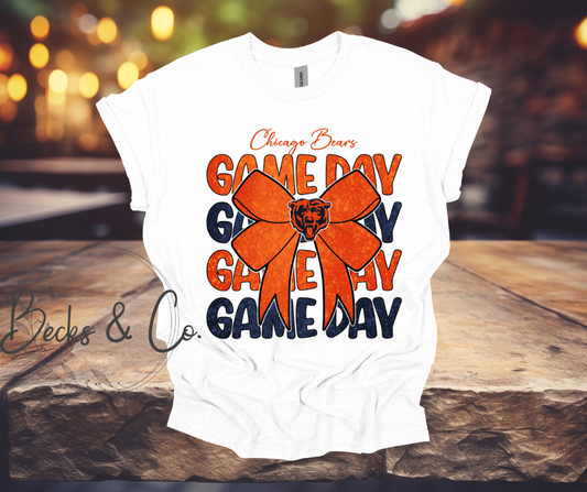 Chicago Bears Game Day with Bow Glitter T-shirt