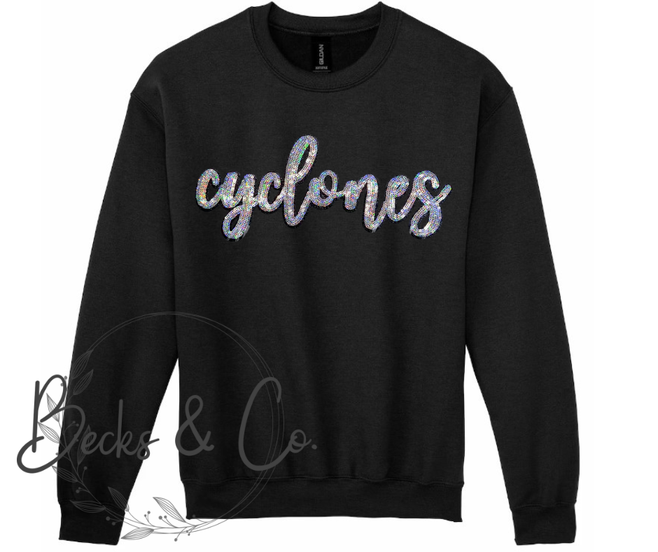 Cyclones Mascot Script - Large Sequin Design