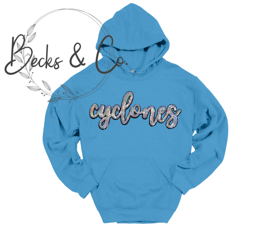 Cyclones Mascot Script - Large Sequin Design