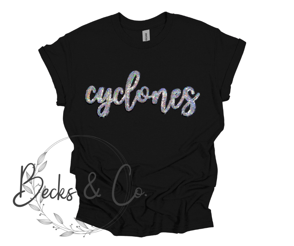 Cyclones Mascot Script - Large Sequin Design