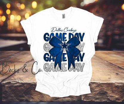 Dallas Cowboys Game Day with Bow Glitter T-shirt