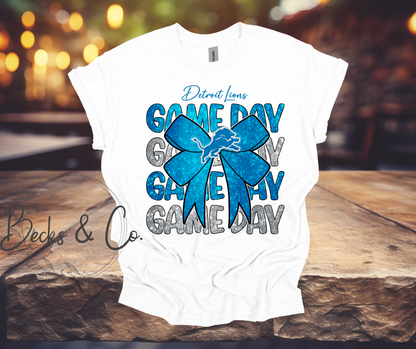 Detroit Lions Game Day with Bow Glitter T-shirt
