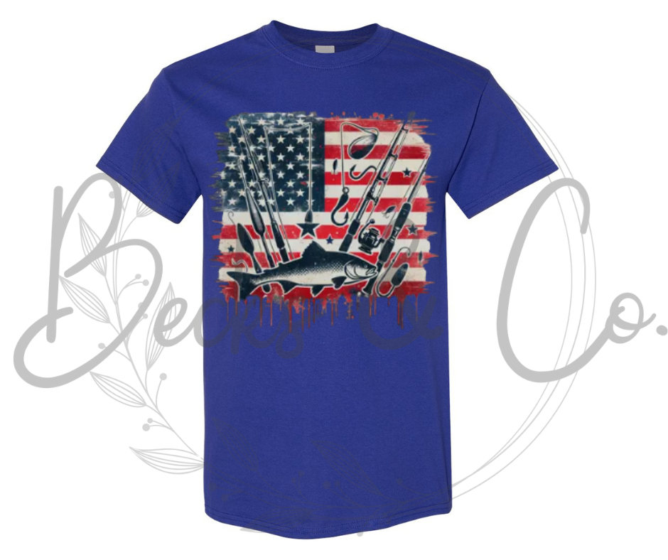 Distressed Flag with Fishing Poles