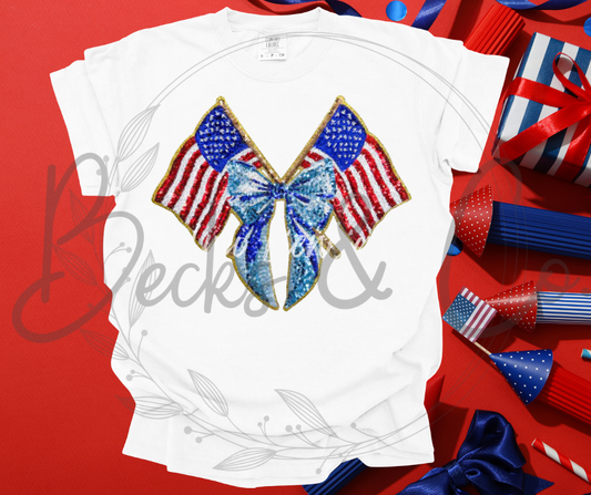 American Flag with Bow - Large Sequin Design