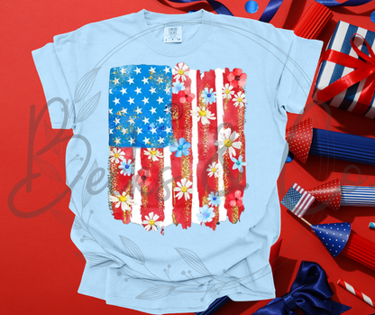 Cute American Flag with Flowers