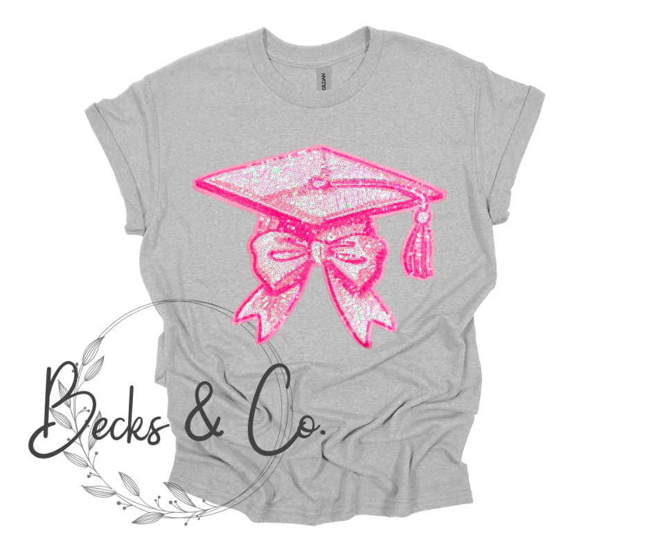 Pink Graduation Cap Large Sequin Design