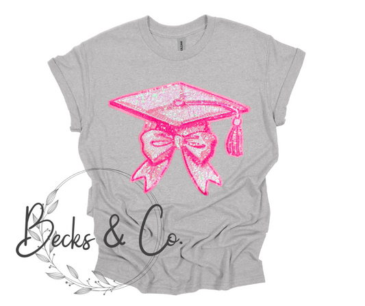 Pink Graduation Cap Large Sequin Design