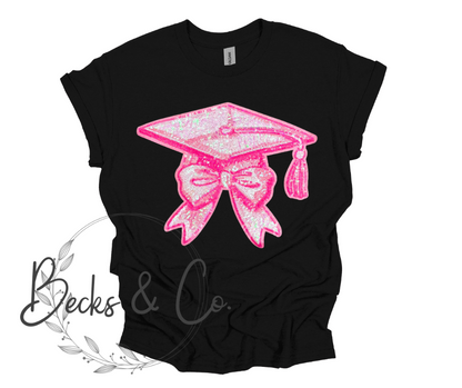 Pink Graduation Cap Large Sequin Design
