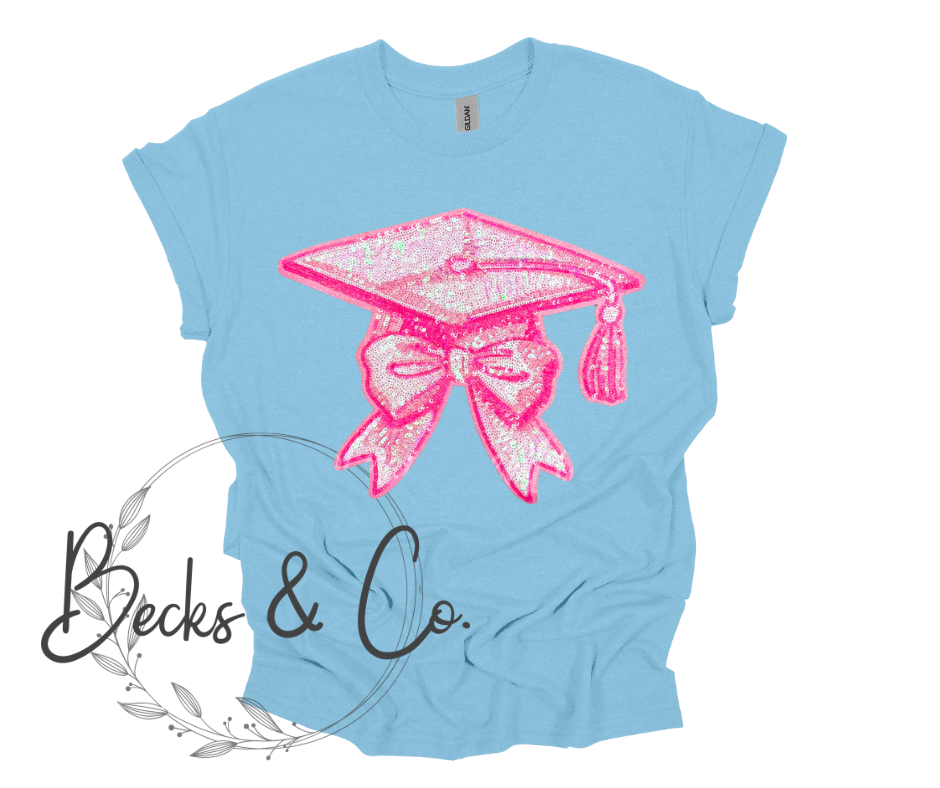 Pink Graduation Cap Large Sequin Design