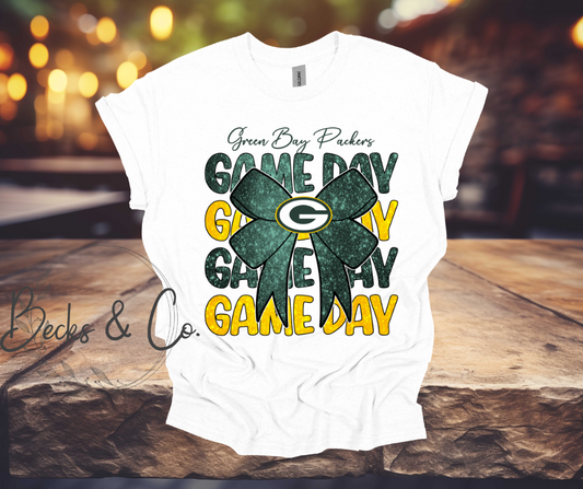 Greenbay Packers Game Day with Bow Glitter T-shirt