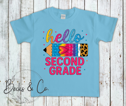 Hello 'Grade' Pencil with Heart (Kindergarten - 5th Grade)