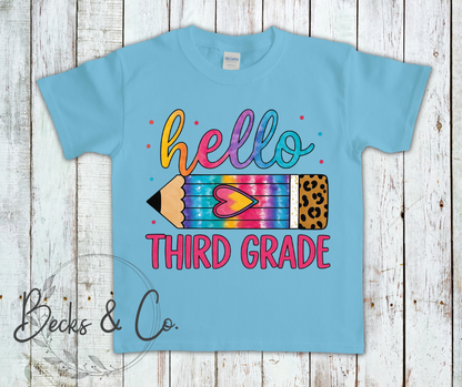 Hello 'Grade' Pencil with Heart (Kindergarten - 5th Grade)