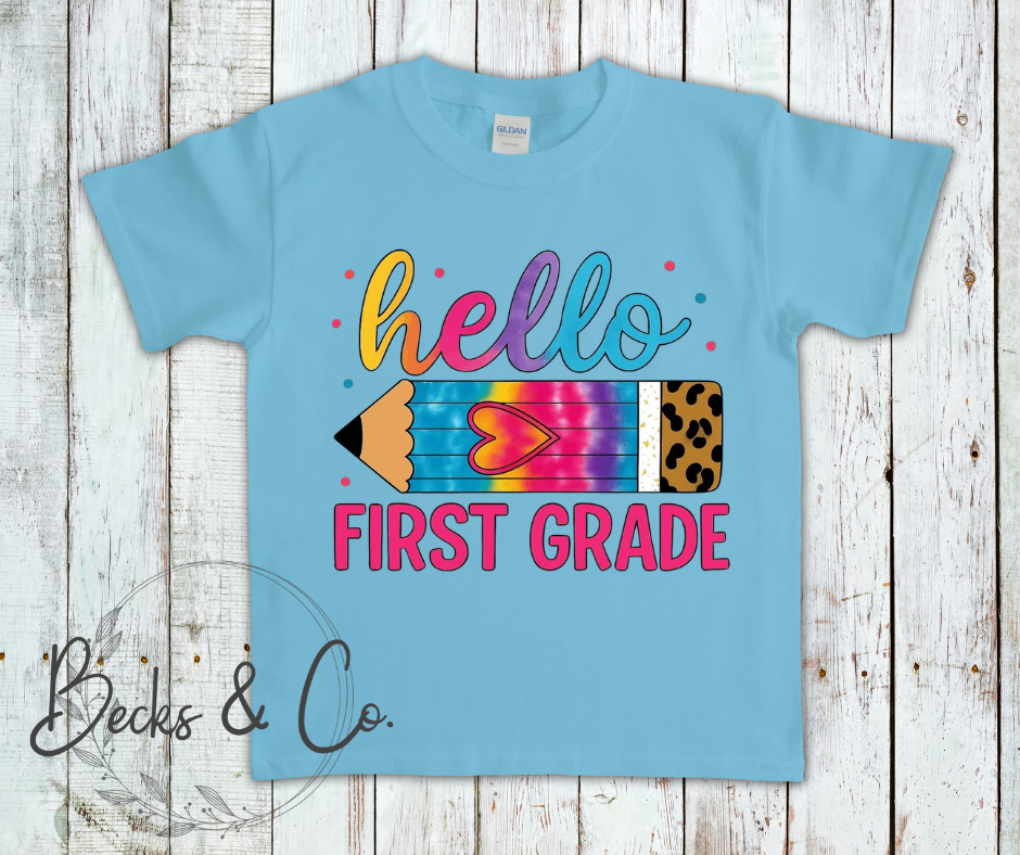 Hello 'Grade' Pencil with Heart (Kindergarten - 5th Grade)