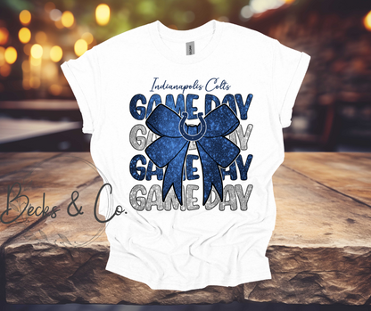 Indianapolis Colts Game Day with Bow Glitter T-shirt