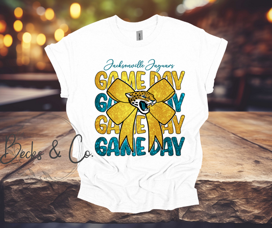 Jacksonville Jaguars Game Day with Bow Glitter T-shirt