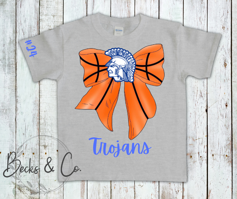 Basketball Trojan Head Bow with Team & Number Personalization