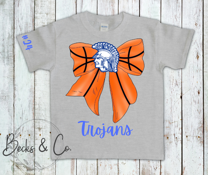 Basketball Trojan Head Bow with Team & Number Personalization