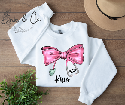 Pink Stethoscope  Bow with Personalization