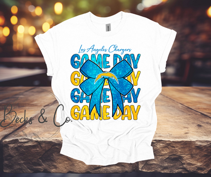 Los Angeles Chargers Game Day with Bow Glitter T-shirt
