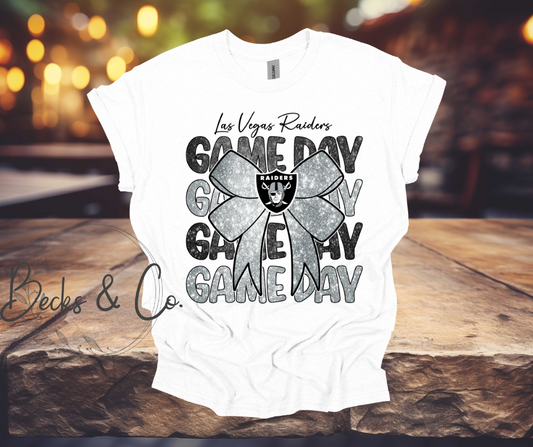 Las Vegas Raiders Game Day with Bow Glitter T-shirt