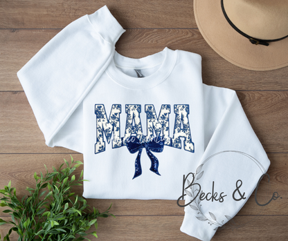 Floral Dark Blue Mama with Bow Large Sequin Design