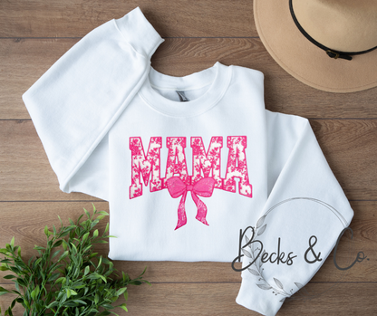 Floral Pink Mama with Bow Large Sequin Design