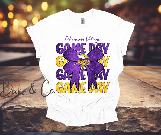 Minnesota Vikings Game Day with Bow Glitter T-shirt