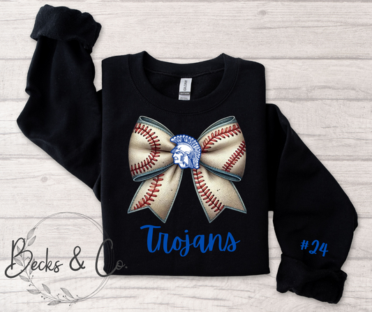 Baseball Trojan Head Bow with Team & Number Personalization
