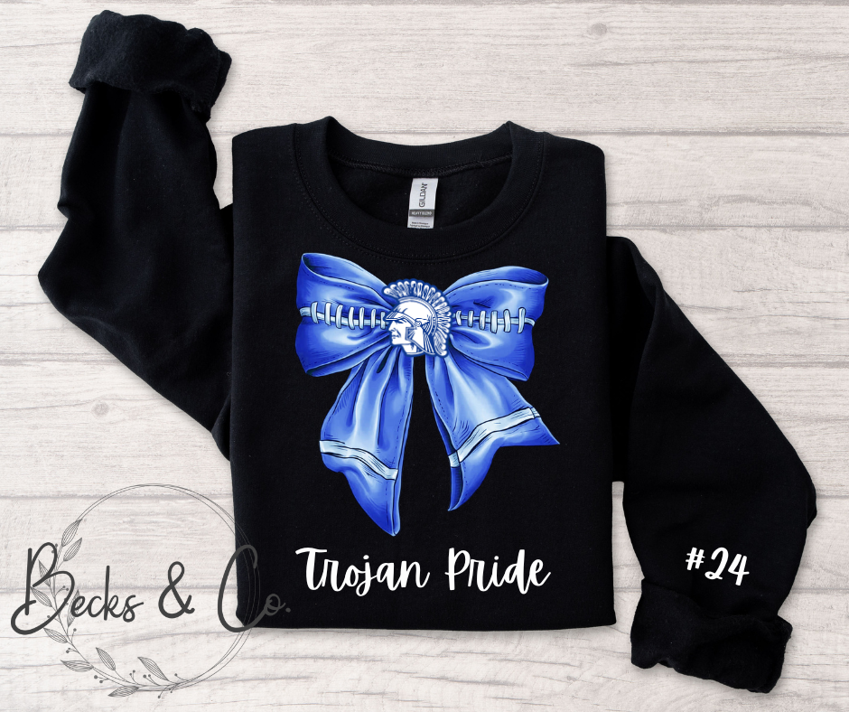 Blue Football Trojan Head Bow with Team & Number Personalization