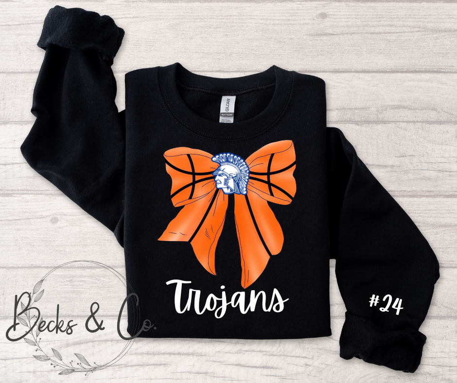 Basketball Trojan Head Bow with Team & Number Personalization